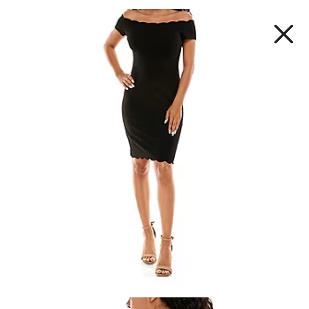 Black Off-Shoulder Dress with Scalloped Edges